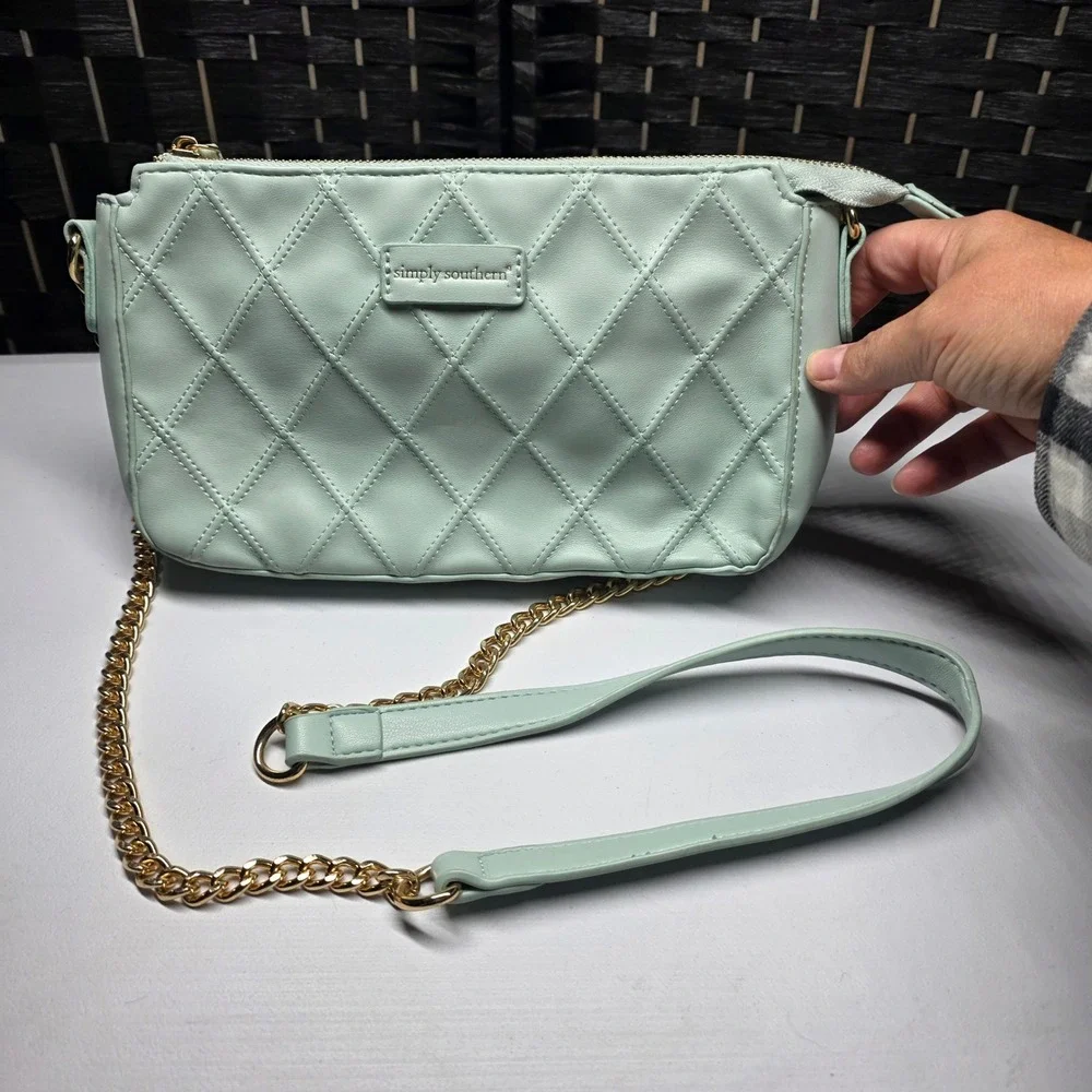 Simply Southern Quilted Crossbody Bag Mint Green Gold Chain Small Purse